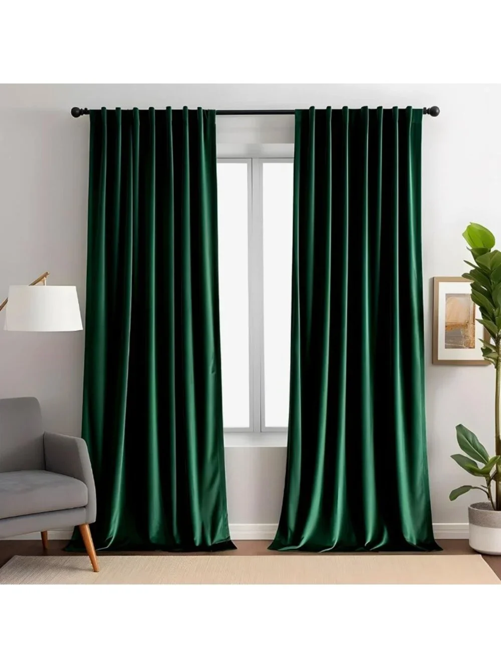 Luxurious Emerald Green Velvet Curtains, 52